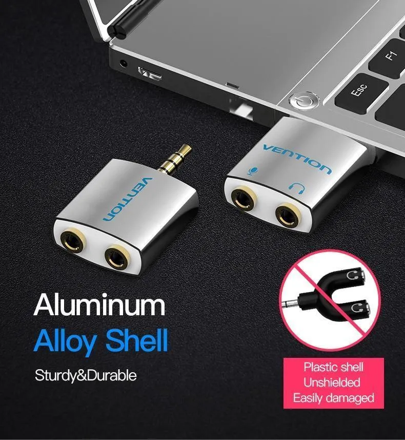 Vention 3.5mm Kopfhörer Audio Splitter Connecter Adapter mit Mikrofon 1 Stecker auf 2 Buchse Audio Adapter für Kopfhörer PC Handy