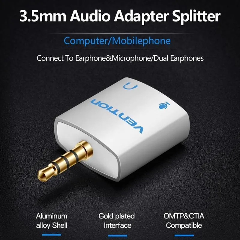 Vention 3.5mm Kopfhörer Audio Splitter Connecter Adapter mit Mikrofon 1 Stecker auf 2 Buchse Audio Adapter für Kopfhörer PC Handy