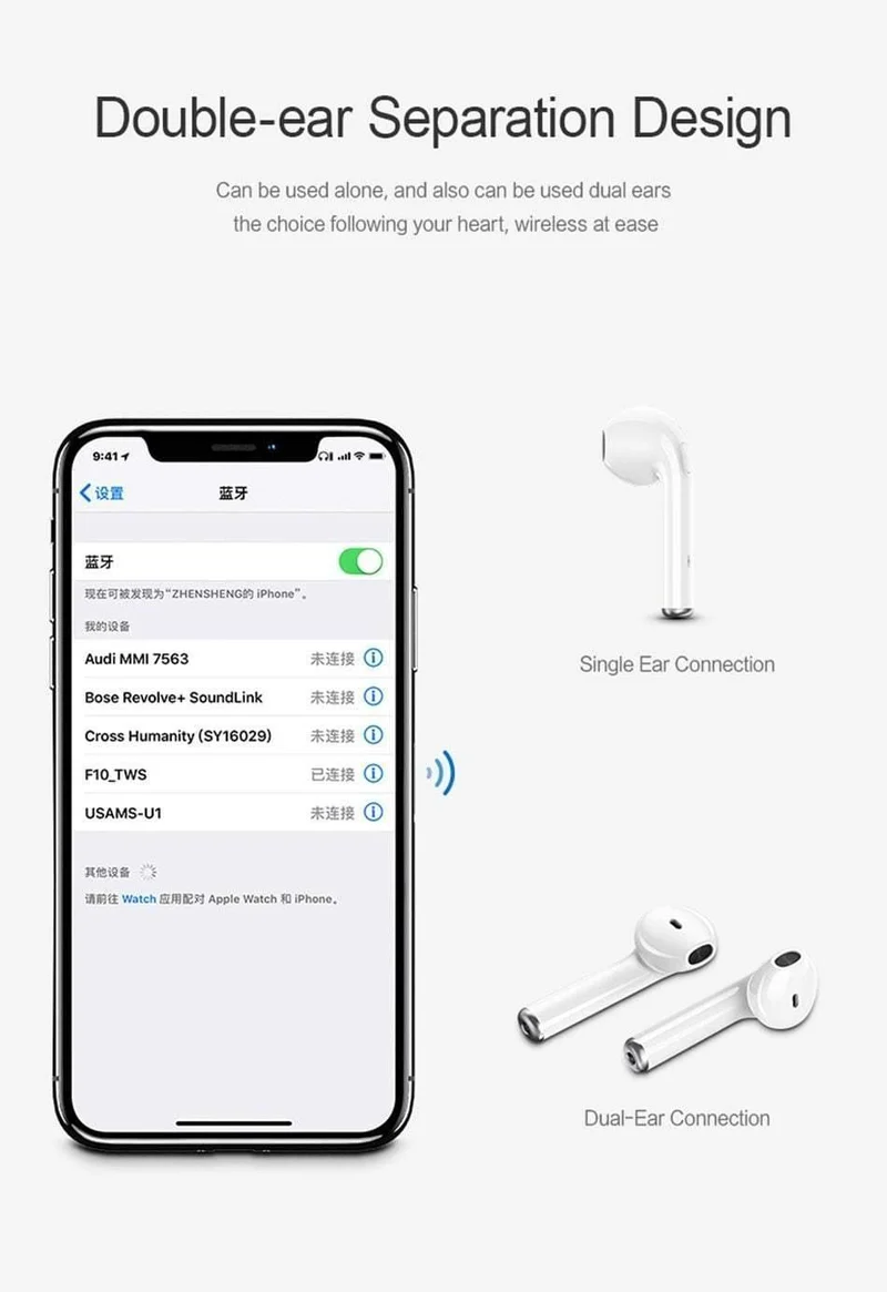 USAMS Bluetooth-Kopfhörer für iPhone Samsung Xiaomi-Ohrhörer, TWS Wireless Bluetooth-Kopfhörer für iPhone Air Pod mit Charger Box