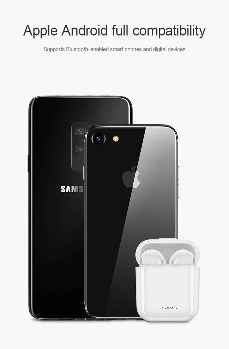 USAMS Bluetooth-Kopfhörer für iPhone Samsung Xiaomi-Ohrhörer, TWS Wireless Bluetooth-Kopfhörer für iPhone Air Pod mit Charger Box
