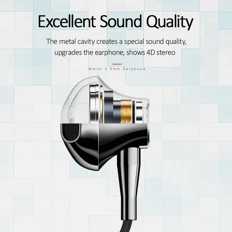 USAMS Metall 3.5 mm In-Ear-Kopfhörer, Hifi-Kabel-Headset mit Mikrofon, 4D-Stereo-In-Ear-3.5-mm-Kopfhörer für iPhone, Samsung, Xiaomi