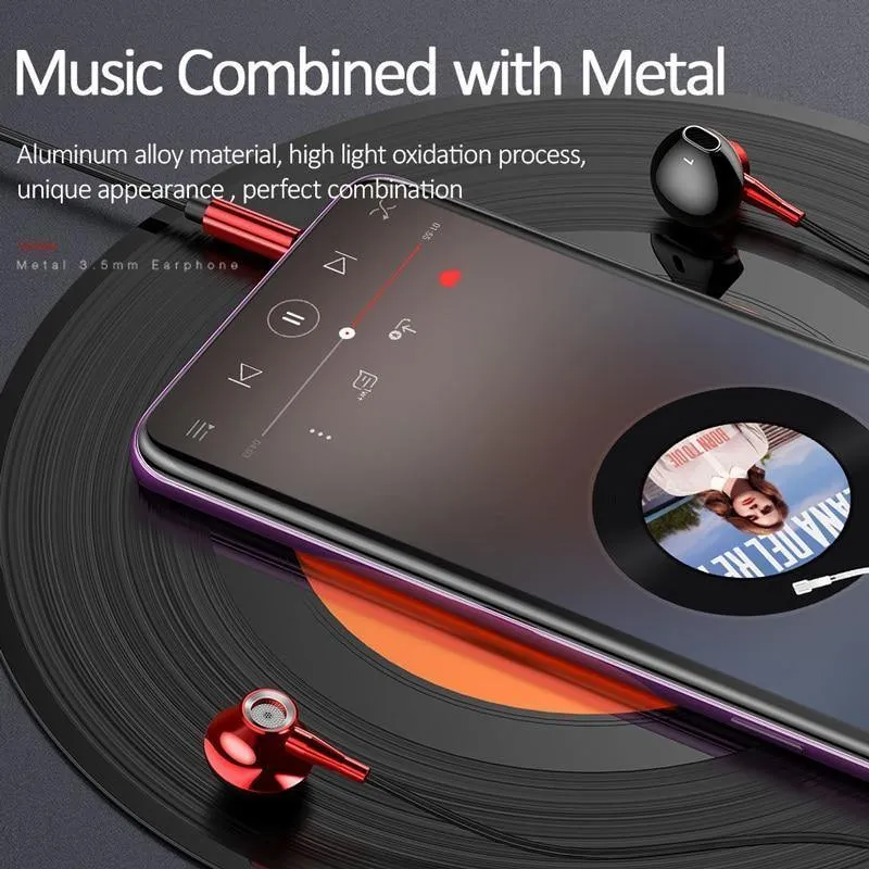 USAMS Metall 3.5 mm In-Ear-Kopfhörer, Hifi-Kabel-Headset mit Mikrofon, 4D-Stereo-In-Ear-3.5-mm-Kopfhörer für iPhone, Samsung, Xiaomi