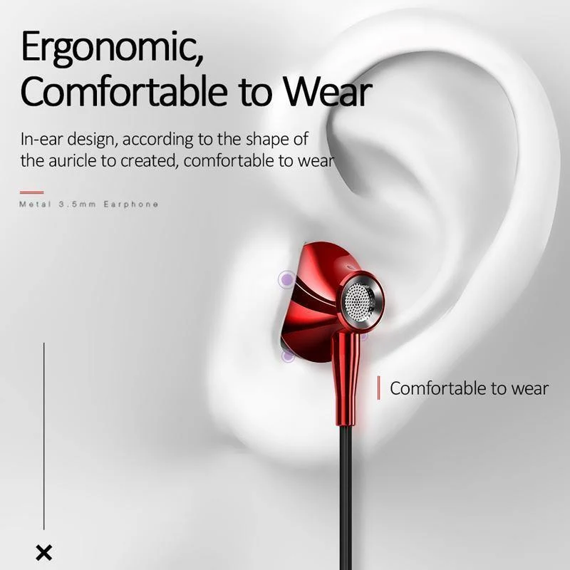 USAMS Metall 3.5 mm In-Ear-Kopfhörer, Hifi-Kabel-Headset mit Mikrofon, 4D-Stereo-In-Ear-3.5-mm-Kopfhörer für iPhone, Samsung, Xiaomi
