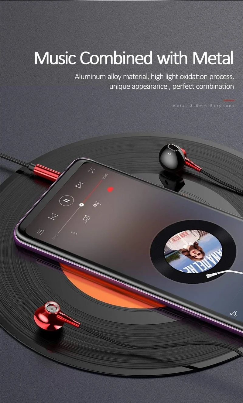 USAMS Metall 3.5 mm In-Ear-Kopfhörer, Hifi-Kabel-Headset mit Mikrofon, 4D-Stereo-In-Ear-3.5-mm-Kopfhörer für iPhone, Samsung, Xiaomi