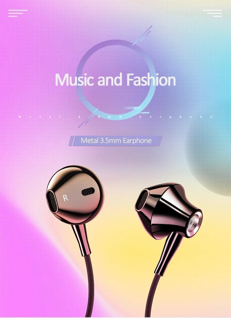 USAMS Metall 3.5 mm In-Ear-Kopfhörer, Hifi-Kabel-Headset mit Mikrofon, 4D-Stereo-In-Ear-3.5-mm-Kopfhörer für iPhone, Samsung, Xiaomi