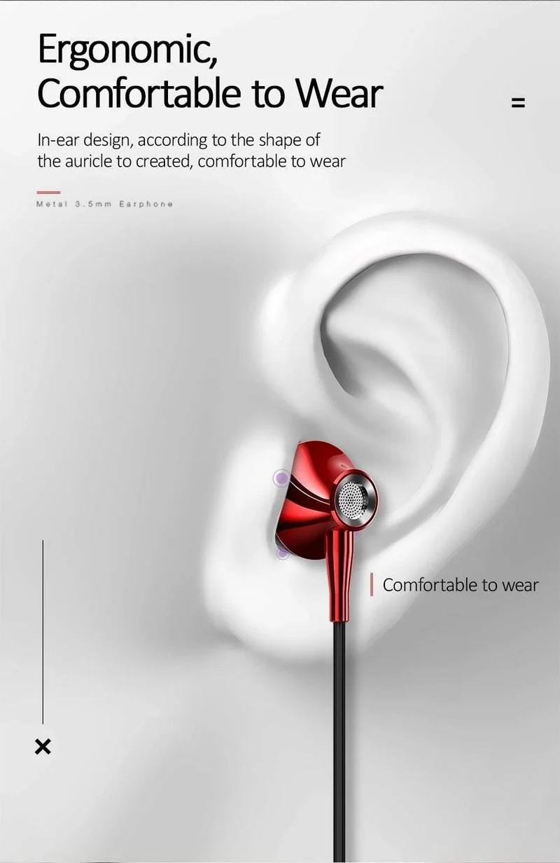 USAMS Metall 3.5 mm In-Ear-Kopfhörer, Hifi-Kabel-Headset mit Mikrofon, 4D-Stereo-In-Ear-3.5-mm-Kopfhörer für iPhone, Samsung, Xiaomi