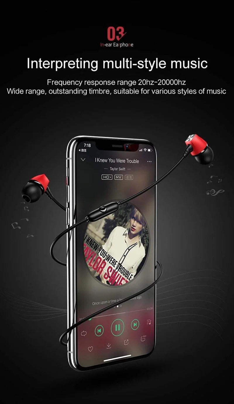 USAMS In-Ear-Ohrhörer 3D Stereo 3.5mm Hochwertige Ohrhörer Ohrhörer Bass-Ohrhörer Wired 1.2m im Ohr-Headset mit Mikrofon