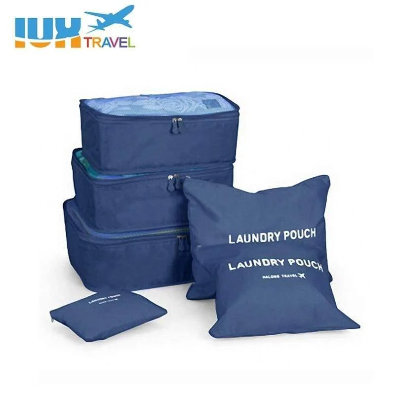 6pcs / set Männer und Frauen Gepäck Reisetaschen Verpackung Würfel Veranstalter Mode Doppel Reißverschluss Gepäck BagTravel Taschen Männer Frauen