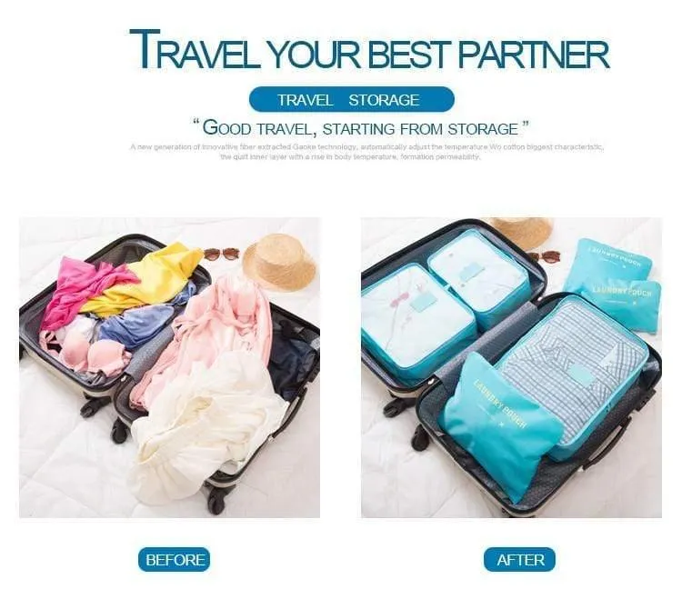 6pcs / set Männer und Frauen Gepäck Reisetaschen Verpackung Würfel Veranstalter Mode Doppel Reißverschluss Gepäck BagTravel Taschen Männer Frauen