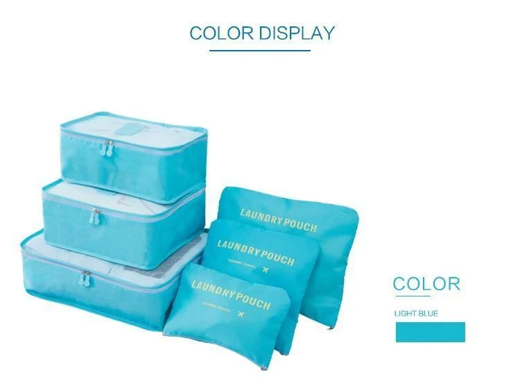 6pcs / set Männer und Frauen Gepäck Reisetaschen Verpackung Würfel Veranstalter Mode Doppel Reißverschluss Gepäck BagTravel Taschen Männer Frauen