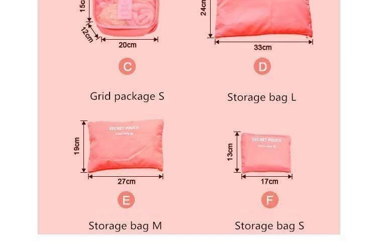6pcs / set Art- und Weisedoppelreißverschluß wasserdichte Polyester-Mann- und Frauen-Gepäck-Spielraum-Beutel, die Würfel verpacken