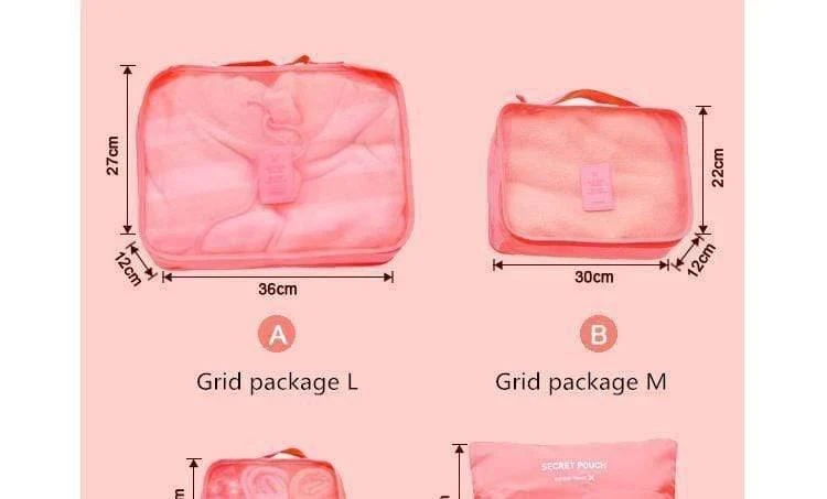 6pcs / set Art- und Weisedoppelreißverschluß wasserdichte Polyester-Mann- und Frauen-Gepäck-Spielraum-Beutel, die Würfel verpacken
