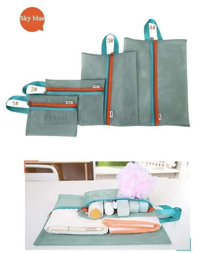 4 Teile/satz Mesh Reisetasche Organizer Unisex Comestic Tasche Organizer Reißverschlusstasche Mesh Reisetasche Kleidung Aufbewahrungstasche