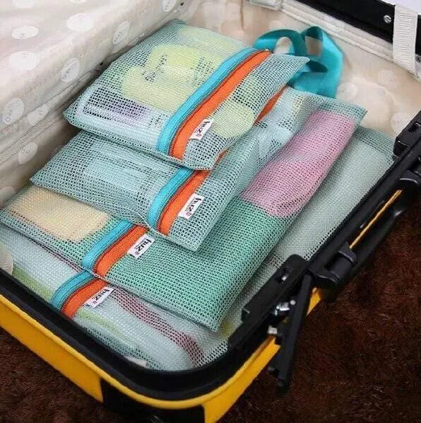 4 Teile/satz Mesh Reisetasche Organizer Unisex Comestic Tasche Organizer Reißverschlusstasche Mesh Reisetasche Kleidung Aufbewahrungstasche