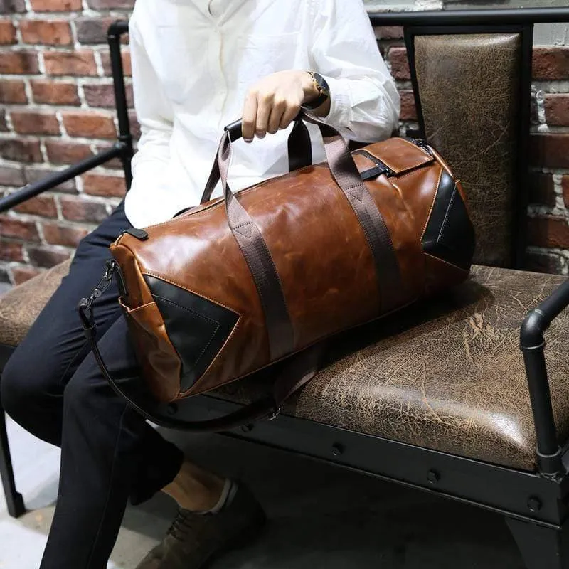 Retro Braun Eimer Reisetaschen Große Crazy Horse PU Leder Handtaschen Schultertasche Männer Business Gepäcktasche