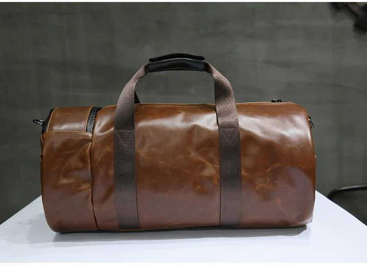 Retro Braun Eimer Reisetaschen Große Crazy Horse PU Leder Handtaschen Schultertasche Männer Business Gepäcktasche