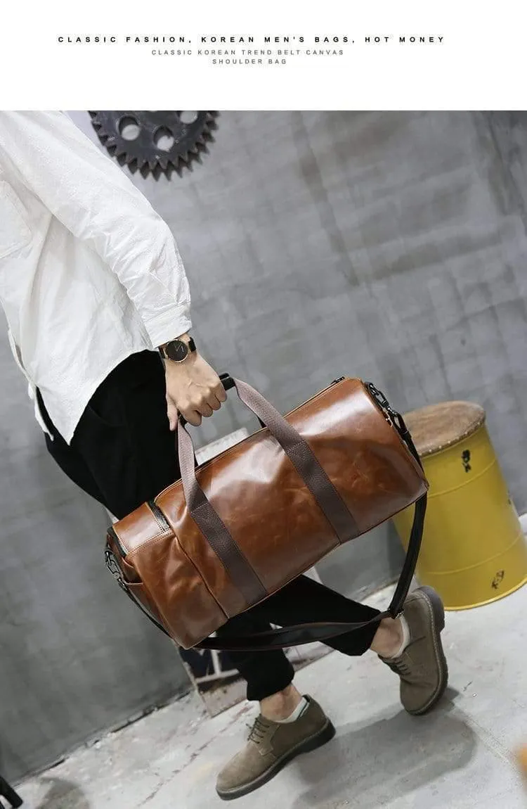 Retro Braun Eimer Reisetaschen Große Crazy Horse PU Leder Handtaschen Schultertasche Männer Business Gepäcktasche