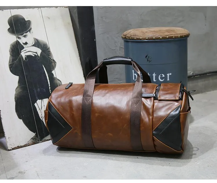 Retro Braun Eimer Reisetaschen Große Crazy Horse PU Leder Handtaschen Schultertasche Männer Business Gepäcktasche