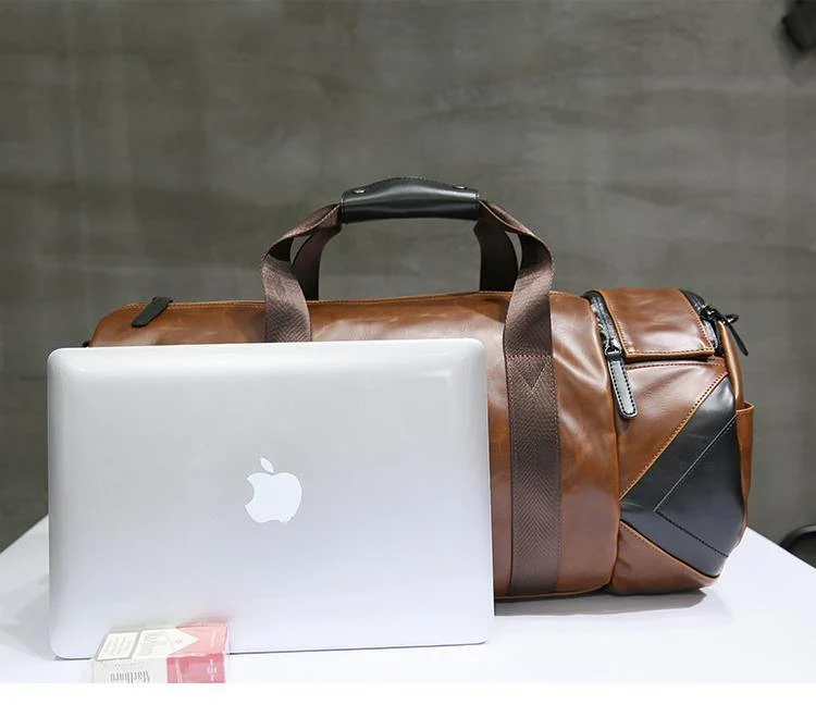 Retro Braun Eimer Reisetaschen Große Crazy Horse PU Leder Handtaschen Schultertasche Männer Business Gepäcktasche