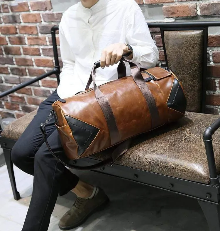 Retro Braun Eimer Reisetaschen Große Crazy Horse PU Leder Handtaschen Schultertasche Männer Business Gepäcktasche