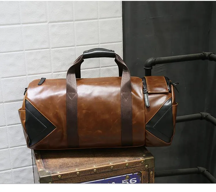 Retro Braun Eimer Reisetaschen Große Crazy Horse PU Leder Handtaschen Schultertasche Männer Business Gepäcktasche