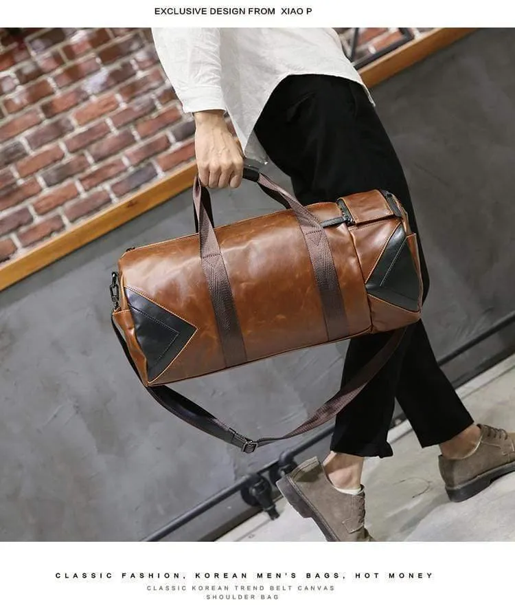 Retro Braun Eimer Reisetaschen Große Crazy Horse PU Leder Handtaschen Schultertasche Männer Business Gepäcktasche