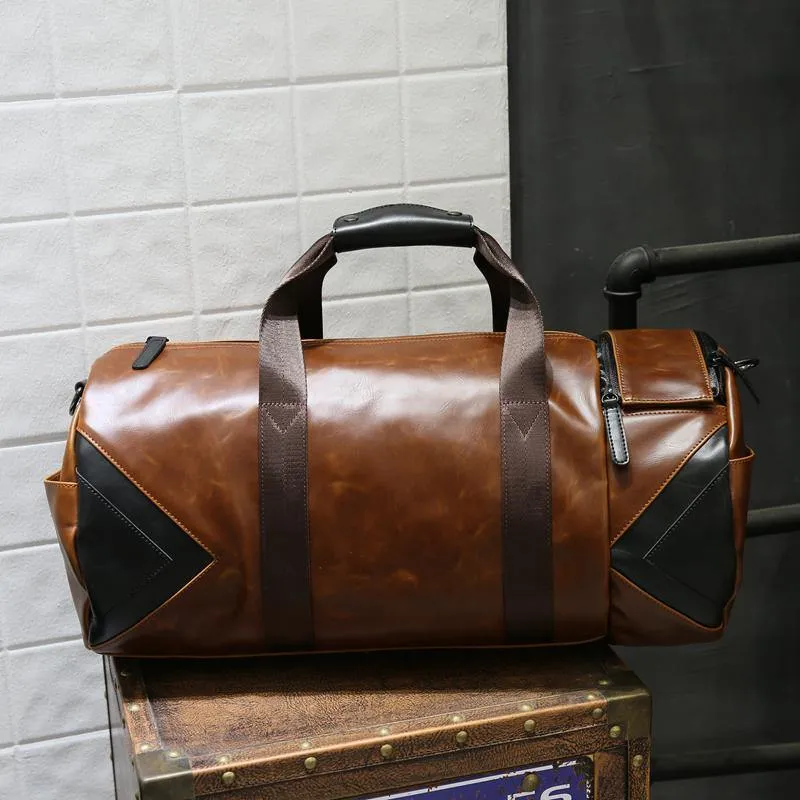 Retro Braun Eimer Reisetaschen Große Crazy Horse PU Leder Handtaschen Schultertasche Männer Business Gepäcktasche