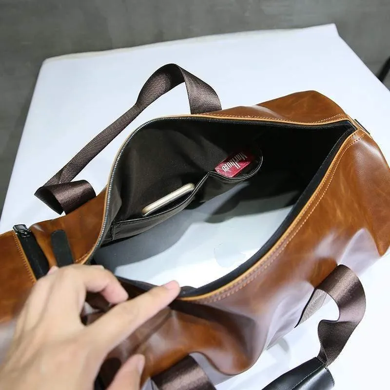 Retro Braun Eimer Reisetaschen Große Crazy Horse PU Leder Handtaschen Schultertasche Männer Business Gepäcktasche