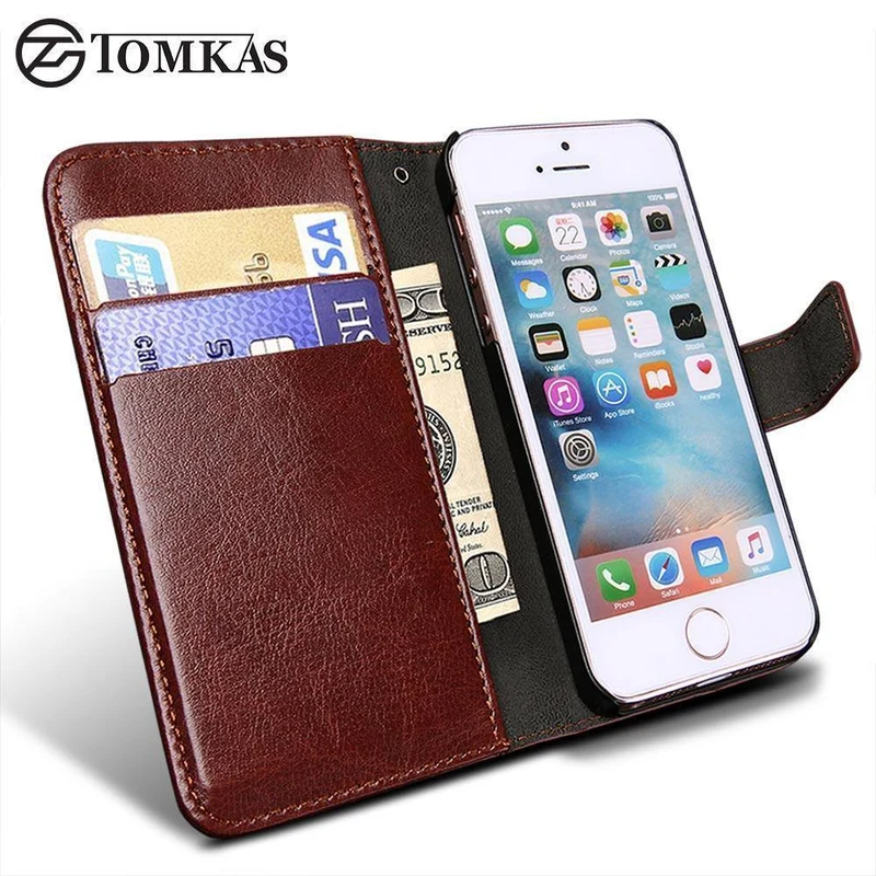 Brieftasche Ledertasche für Apple iPhone 5S 5 SE Luxus Flip Coque Handytasche Hülle Für iPhone 5s Hüllen Fundas TOMKAS Marke