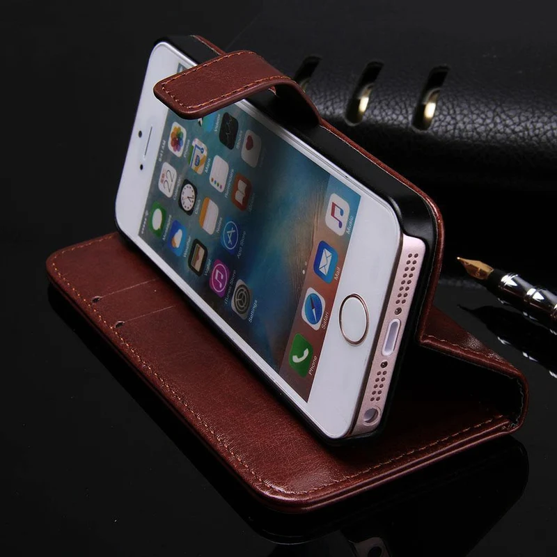 Brieftasche Ledertasche für Apple iPhone 5S 5 SE Luxus Flip Coque Handytasche Hülle Für iPhone 5s Hüllen Fundas TOMKAS Marke