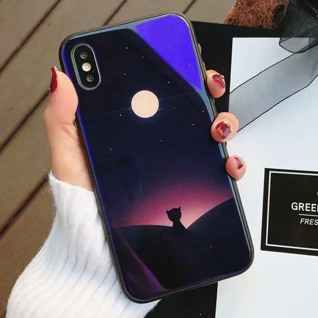 TOMKAS Blue Ray Hartglashülle für iPhone 7 Hülle Cartoon-Muster Hüllen für iPhone X 6 6S 8 Plus Cover Tier Telefon Coque