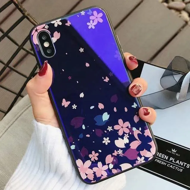TOMKAS Blue Ray Hartglashülle für iPhone 7 Hülle Cartoon-Muster Hüllen für iPhone X 6 6S 8 Plus Cover Tier Telefon Coque
