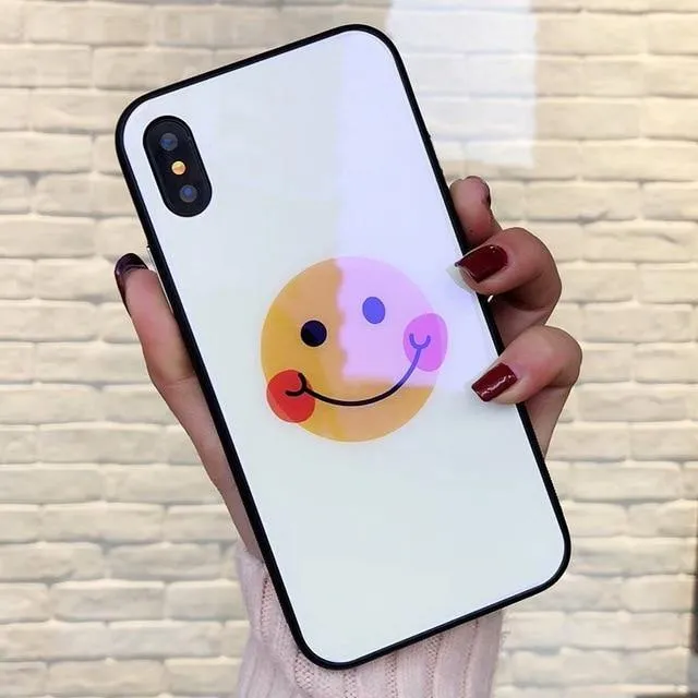 TOMKAS Blue Ray Hartglashülle für iPhone 7 Hülle Cartoon-Muster Hüllen für iPhone X 6 6S 8 Plus Cover Tier Telefon Coque