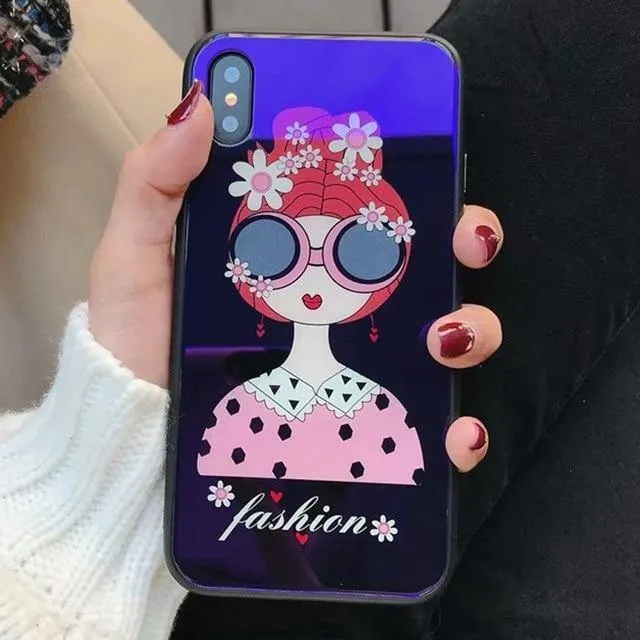 TOMKAS Blue Ray Hartglashülle für iPhone 7 Hülle Cartoon-Muster Hüllen für iPhone X 6 6S 8 Plus Cover Tier Telefon Coque