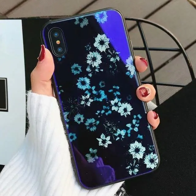 TOMKAS Blue Ray Hartglashülle für iPhone 7 Hülle Cartoon-Muster Hüllen für iPhone X 6 6S 8 Plus Cover Tier Telefon Coque