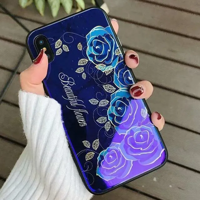 TOMKAS Blue Ray Hartglashülle für iPhone 7 Hülle Cartoon-Muster Hüllen für iPhone X 6 6S 8 Plus Cover Tier Telefon Coque