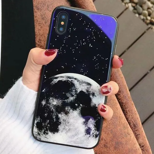 TOMKAS Blue Ray Hartglashülle für iPhone 7 Hülle Cartoon-Muster Hüllen für iPhone X 6 6S 8 Plus Cover Tier Telefon Coque