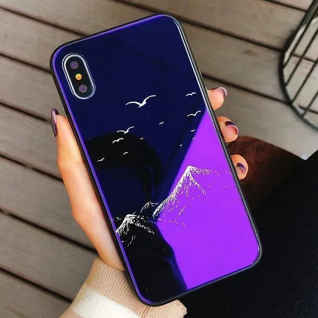 TOMKAS Blue Ray Hartglashülle für iPhone 7 Hülle Cartoon-Muster Hüllen für iPhone X 6 6S 8 Plus Cover Tier Telefon Coque