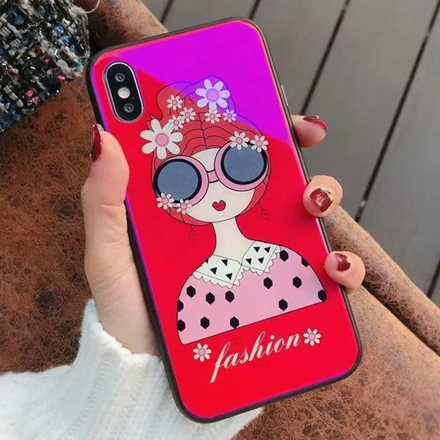 TOMKAS Blue Ray Hartglashülle für iPhone 7 Hülle Cartoon-Muster Hüllen für iPhone X 6 6S 8 Plus Cover Tier Telefon Coque