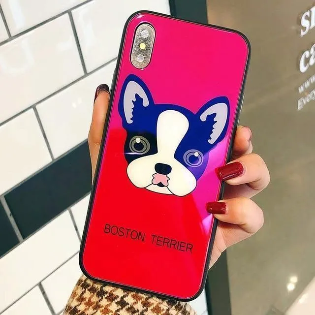 TOMKAS Blue Ray Hartglashülle für iPhone 7 Hülle Cartoon-Muster Hüllen für iPhone X 6 6S 8 Plus Cover Tier Telefon Coque