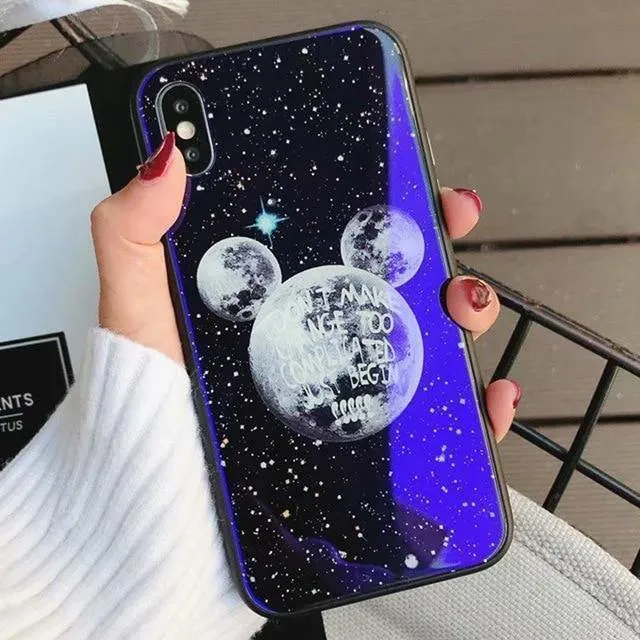 TOMKAS Blue Ray Hartglashülle für iPhone 7 Hülle Cartoon-Muster Hüllen für iPhone X 6 6S 8 Plus Cover Tier Telefon Coque