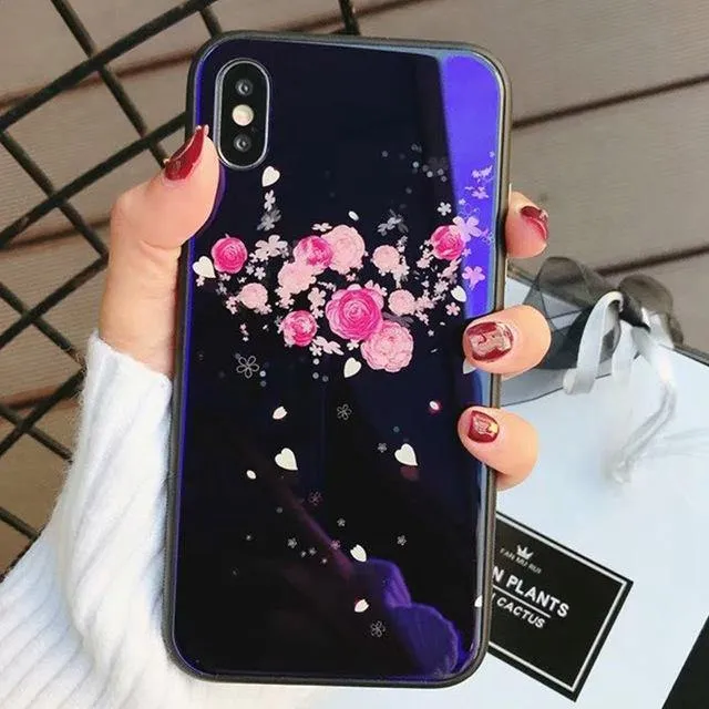 TOMKAS Blue Ray Hartglashülle für iPhone 7 Hülle Cartoon-Muster Hüllen für iPhone X 6 6S 8 Plus Cover Tier Telefon Coque