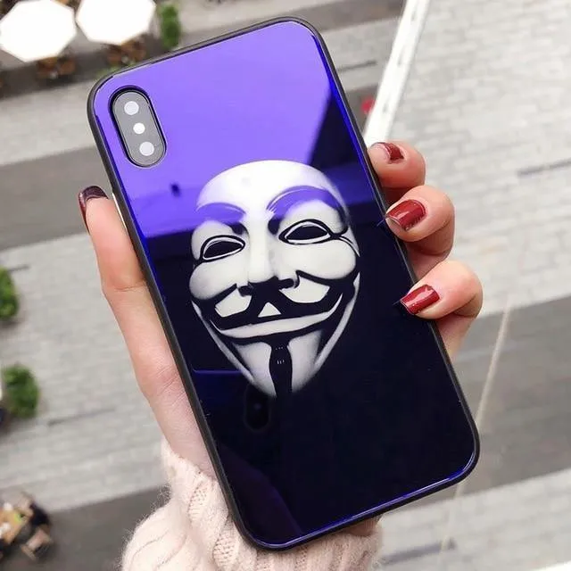 TOMKAS Blue Ray Hartglashülle für iPhone 7 Hülle Cartoon-Muster Hüllen für iPhone X 6 6S 8 Plus Cover Tier Telefon Coque