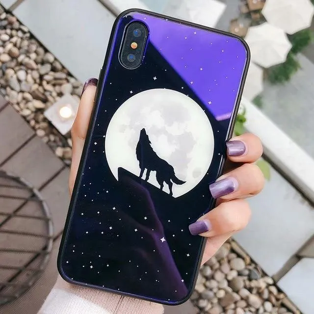 TOMKAS Blue Ray Hartglashülle für iPhone 7 Hülle Cartoon-Muster Hüllen für iPhone X 6 6S 8 Plus Cover Tier Telefon Coque