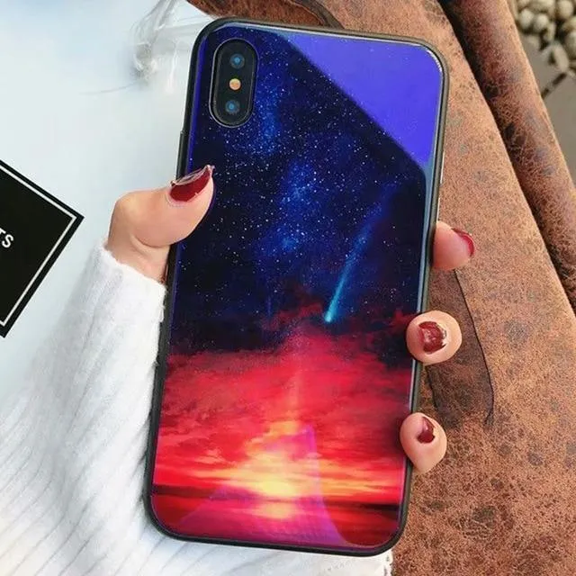 TOMKAS Blue Ray Hartglashülle für iPhone 7 Hülle Cartoon-Muster Hüllen für iPhone X 6 6S 8 Plus Cover Tier Telefon Coque