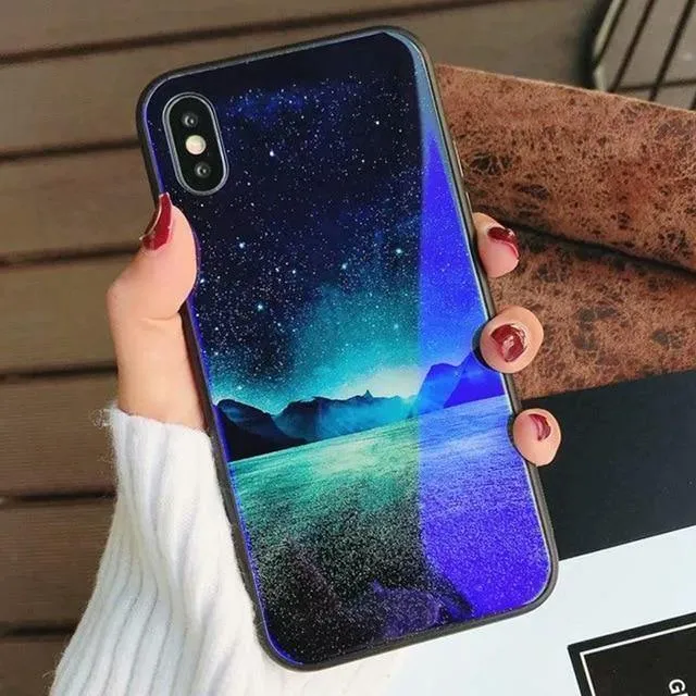 TOMKAS Blue Ray Hartglashülle für iPhone 7 Hülle Cartoon-Muster Hüllen für iPhone X 6 6S 8 Plus Cover Tier Telefon Coque