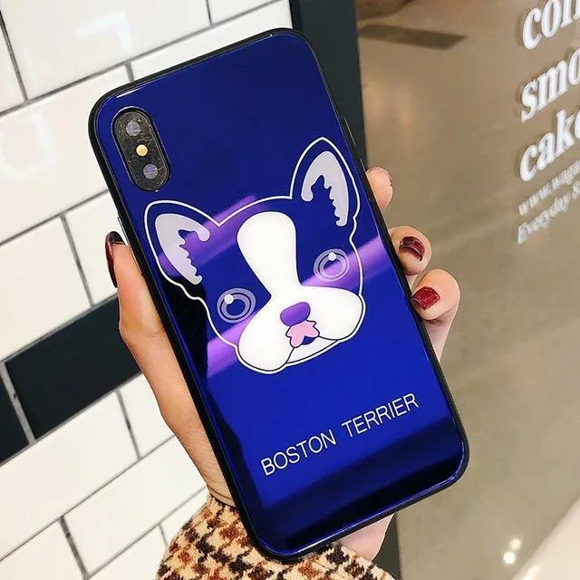 TOMKAS Blue Ray Hartglashülle für iPhone 7 Hülle Cartoon-Muster Hüllen für iPhone X 6 6S 8 Plus Cover Tier Telefon Coque