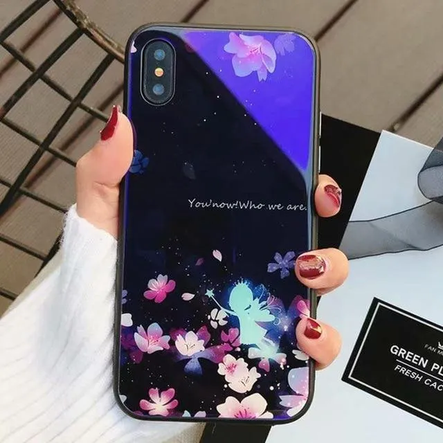TOMKAS Blue Ray Hartglashülle für iPhone 7 Hülle Cartoon-Muster Hüllen für iPhone X 6 6S 8 Plus Cover Tier Telefon Coque