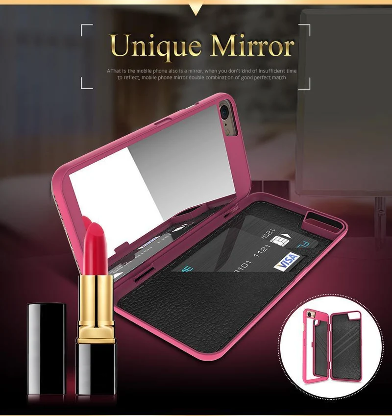 FLOVEME Spiegelhülle für iPhone 6 6s 7 Plus XS MAX XR Brieftasche + Kartensteckplatz-Abdeckung Make-up-Telefonhüllen für Apple iPhone 8X7 Plus Coque