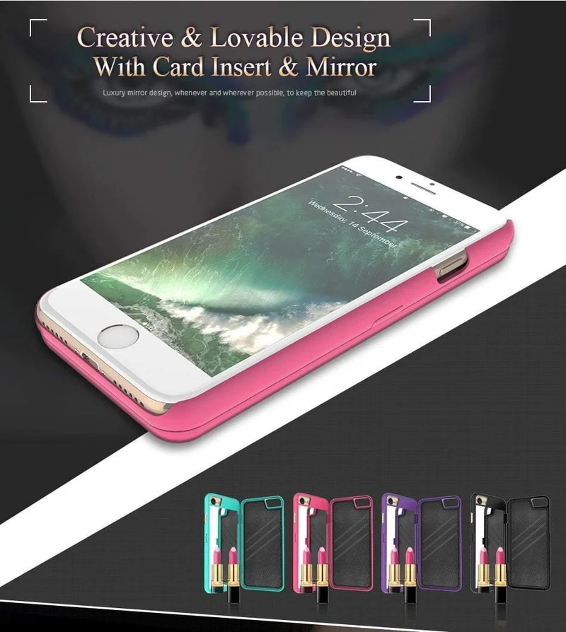 FLOVEME Spiegelhülle für iPhone 6 6s 7 Plus XS MAX XR Brieftasche + Kartensteckplatz-Abdeckung Make-up-Telefonhüllen für Apple iPhone 8X7 Plus Coque